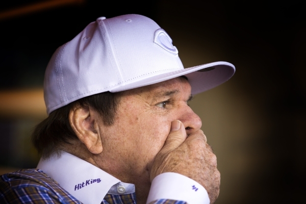 Major League Baseball all-time hits leader Pete Rose sits during a press conference outside Pete Rose Sports Bar and Grill, 3743 S Las Vegas Boulevard, on Tuesday, Dec. 15, 2015. MLB commissioner ...