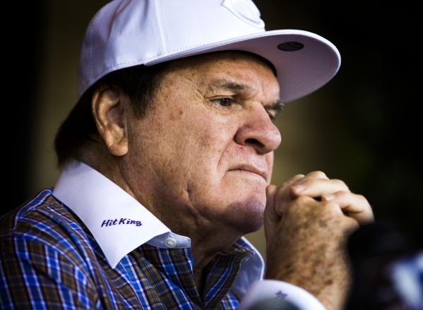 Major League Baseball all-time hits leader Pete Rose sits during a press conference outside Pete Rose Sports Bar and Grill, 3743 S Las Vegas Boulevard, on Tuesday, Dec. 15, 2015. MLB commissioner ...
