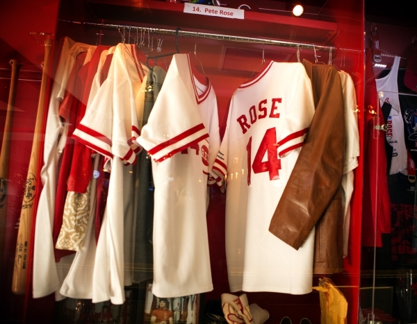A display of Pete Rose memorabilia is seen inside Pete Rose Sports Bar and Grill, 3743 S Las Vegas Boulevard, after he conducted a press conference on Tuesday, Dec. 15, 2015. MLB commissioner Ro ...