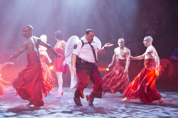 Paul Blart (Kevin James) on stage with the "Le Reve" performers in Columbia Pictures‘ PAUL BLART: MALL COP 2.
