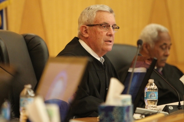 Supreme Court of Nevada Chief Justice James Hardesty gives opening remarks during an inaugural ceremony for newly appointed Nevada Court of Appeals Judges, not pictured, Michael Gibbons, Abbi Silv ...