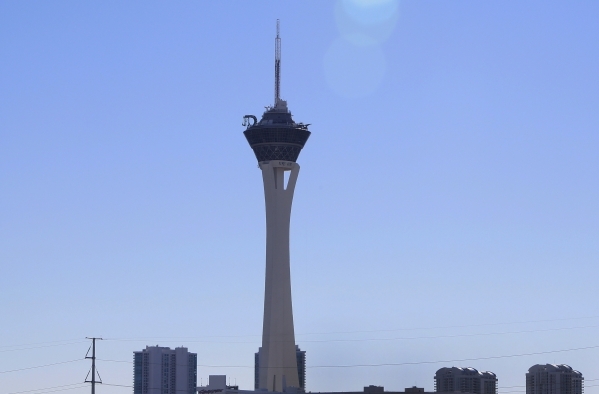 The Stratosphere tower under the blue sky is seen on Tuesday, Dec. 29, 2015. The forecast high on Tuesday and Wednesday is 49 degrees, and on New Year‘s Eve, it is 50 degrees. Bizuayehu Tesf ...