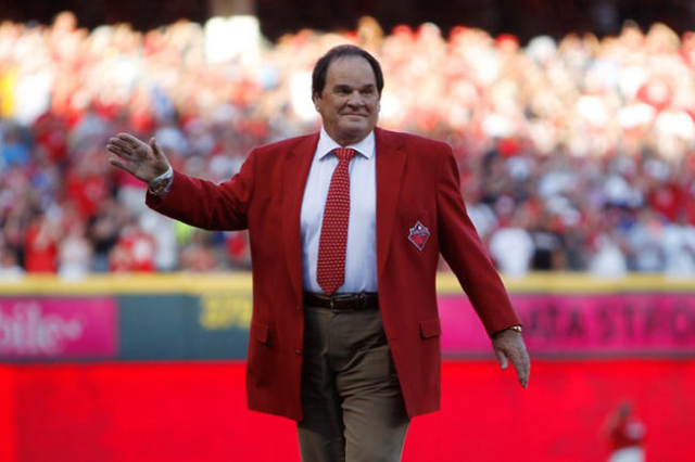 Jul 14, 2015; Cincinnati, OH, USA; Pete Rose is honored prior to the 2015 MLB All Star Game at Great American Ball Park. (Frank Victores/USA Today Sports)