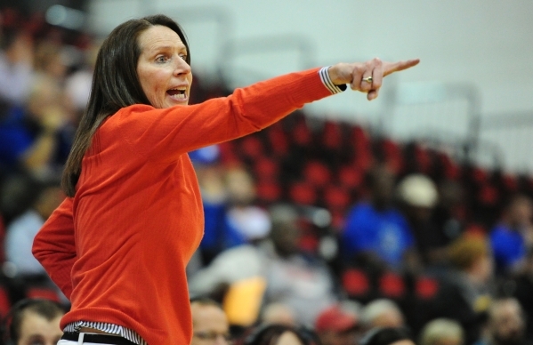 UNLV Lady Rebels head coach Kathy Olivier is seen in the fourth quarter of their NCAA women‘s college basketball game against Drake at the Cox Pavilion in Las Vegas  Sunday, Nov. 29, 2015. D ...