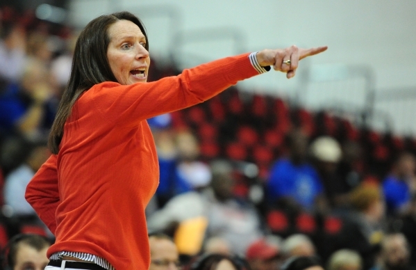 UNLV Lady Rebels head coach Kathy Olivier is seen in the fourth quarter of their NCAA women‘s college basketball game against Drake at the Cox Pavilion in Las Vegas Sunday, Nov. 29, 2015. D ...