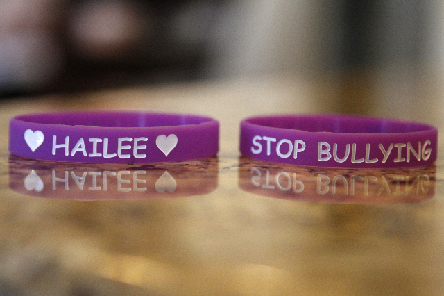 Wristbands designed in memory of Hailee Lamberth are seen at her family‘s home in Henderson Tuesday, Oct. 21, 2014. Jason Lamberth and his wife Jennifer are preparing a wrongful death lawsui ...