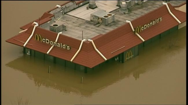 **Embargo: St. Louis, MO**

Flood waters cover businesses over Union, Missouri on Tuesday.