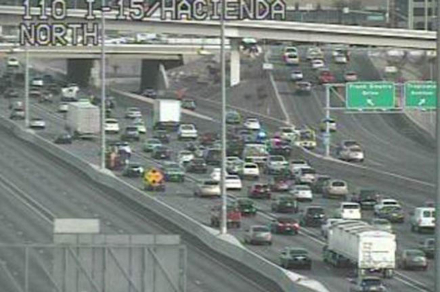 A crash on Interstate 15 near Tropicana is slowing traffic Wednesday morning, Dec. 3, 2015. (RTC FAST Cameras)