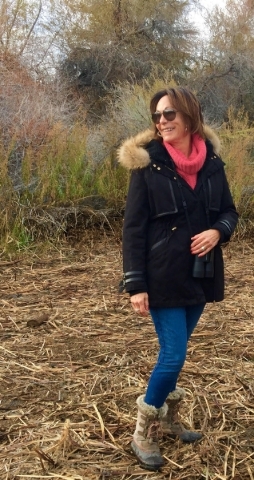 Susan Sorrells tours a marsh on her property in Shoshone, Calif., in December that is being turned into habitat for the endangered Amargosa vole. (Photo courtesy Amargosa Conservancy)