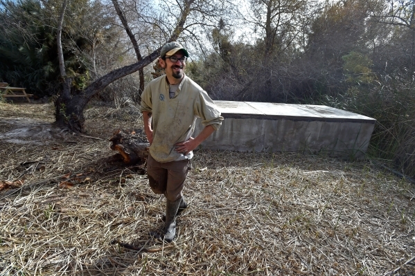 Amargosa Conservancy executive director Patrick Donnelly tours the Shoshone Spring, the site of a habitat restoration project that will support the now endangered Amargosa vole in Shoshone, Calif. ...