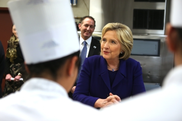 Democratic presidential candidate Hillary Clinton speaks with students during a tour of the Culinary Academy of Las Vegas Wednesday, Jan. 6, 2016, in North Las Vegas. Erik Verduzco/Las Vegas Revie ...