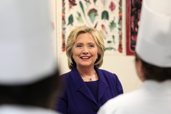 Democratic presidential candidate Hillary Clinton speaks during the Battle Born/Battleground First in the West Caucus Dinner at the MGM Grand Conference Center on Wednesday, Jan. 6, 2016, in Las V ...