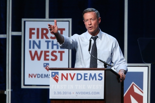 Democratic presidential candidate Martin O‘Malley speaks during the Battle Born/Battleground First in the West Caucus Dinner at the MGM Grand Conference Center on Wednesday, Jan. 6, 2016, in ...