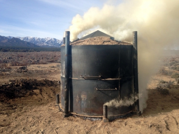 A kiln used by the Nevada Division of Forestry makes charcoal from pinion-juniper trees near Ely on Dec. 9, 2015. The process is an experiment on how to utilize forest products while helping to im ...