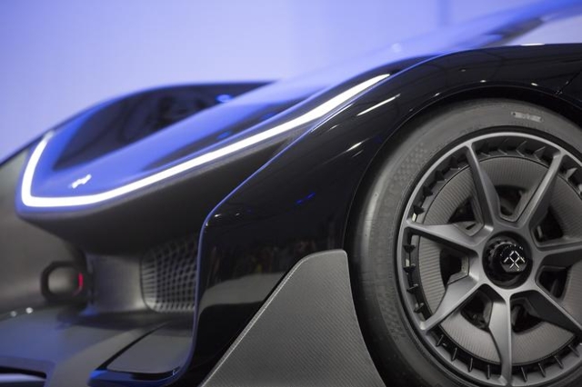 The front end of the Faraday Future FFZero1 prototype is seen during the unveiling event at the Las Vegas Village Lot, 3901 Las Vegas Blvd. South on Monday, Jan. 4, 2016 . Faraday is scheduled to  ...