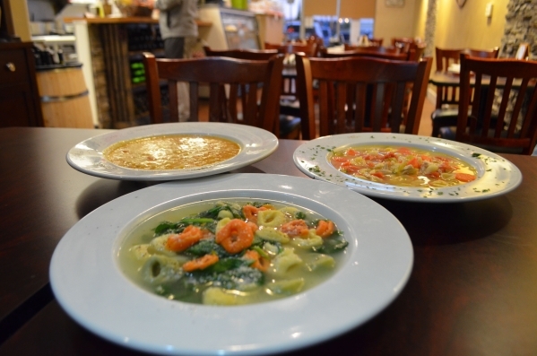 Spaghetty Western, 10690 Southern Highland Parkway, Suite 103, offers a soup of cheese tortellini and fresh spinach in homemade chicken broth, front, daily. Soups of the day include pasta fagioli, ...