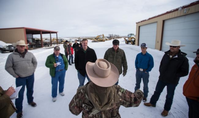 Anti-government protestor and Arizona rancher LaVoy Finicum speaks to area residents and reporters at the Malheur National Wildlife Refuge headquarters, which is occupied by the protestors, near B ...