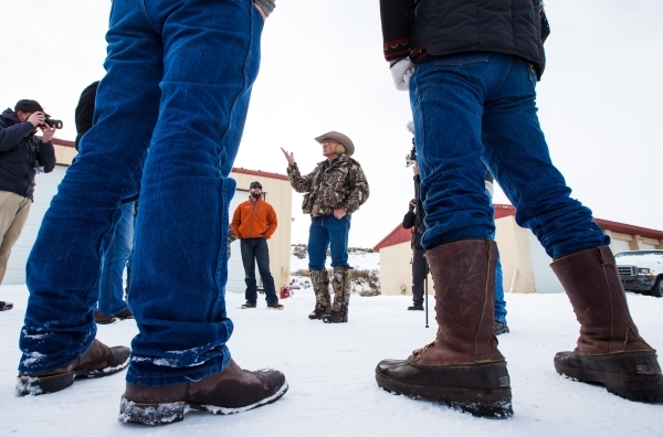 Anti-government protestor and Arizona rancher LaVoy Finicum speaks to area residents and reporters at the Malheur National Wildlife Refuge headquarters, which is occupied by the protestors, near B ...