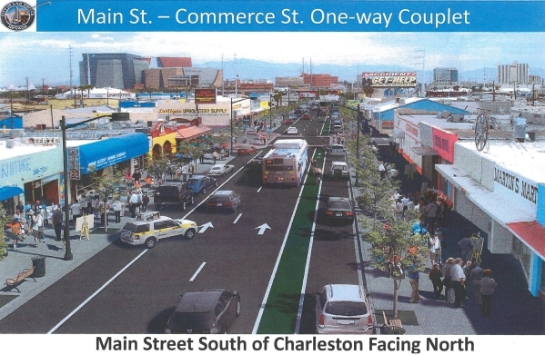 This rendering shows the Main Street construction project in the Downtown Las Vegas Arts District. (Courtesy, City of Las Vegas)