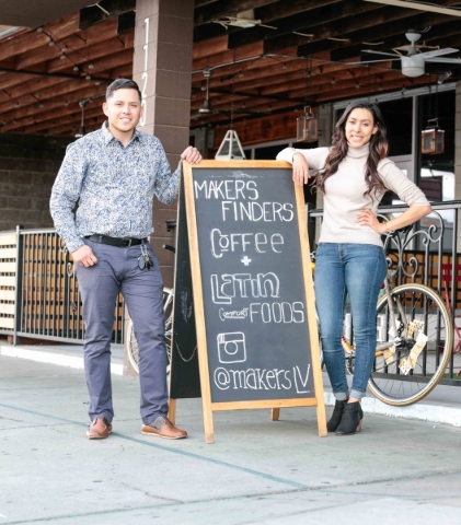 Co-owners Josh Molina, left, and Valeria Varela pose at Makers & Finders coffee house at 1120 S. Main St. in Las Vegas on Wednesday, Jan. 6, 2016. (Donavon Lockett/Las Vegas Review-Journal)