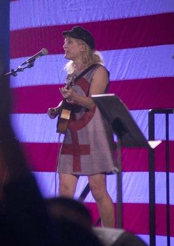Singer Jill Sobule performs onstage during the "Future to Believe In" rally supporting Democratic presidential candidate Sen. Bernie Sanders inside the Tropicana hotel-casino in Las Vega ...