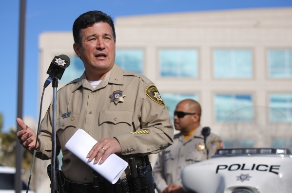Deputy Chief Gary Schofield makes the announcement to members of the media that Metro will return to responding to non-injury crashes at Las Vegas police headquarters on Wednesday, Jan. 6, 2016, i ...