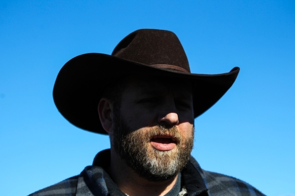 Ammon Bundy speaks during a news conference by the entrance of Malheur National Wildlife Refuge headquarters near Burns, Ore. on Friday, Jan. 8, 2016. Chase Stevens/Las Vegas Review-Journal Follow ...
