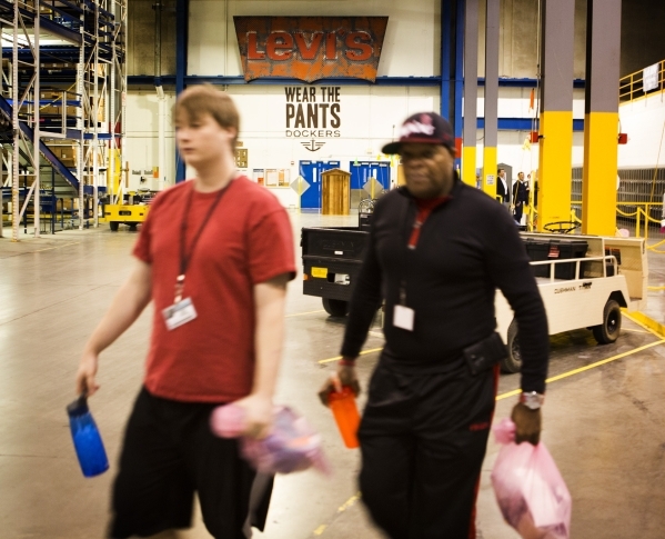 Workmen start their shift at the Levi Strauss & Company‘s Sky Harbor Distribution Center, 501 Executive Airport Drive, in Henderson on Thursday, Jan. 7,2016. The one million square foot  ...