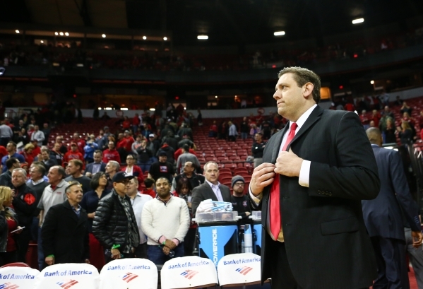 UNLV interim head coach Todd Simon stands after a basketball game against New Mexico at the Thomas & Mack Center in Las Vegas on Tuesday, Jan. 12, 2016. UNLV won 86-74. Chase Stevens/Las Vegas ...