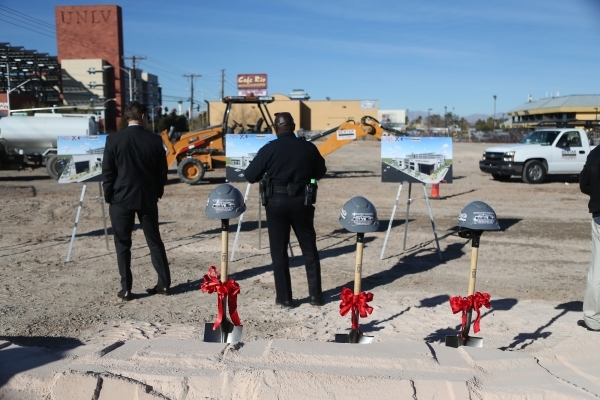 The future site of the University Gateway project at the intersection of South Maryland Parkway and Dorothy Avenue is seen during the groundbreaking ceremony on Tuesday, Jan. 12, 2016, in Las Vega ...