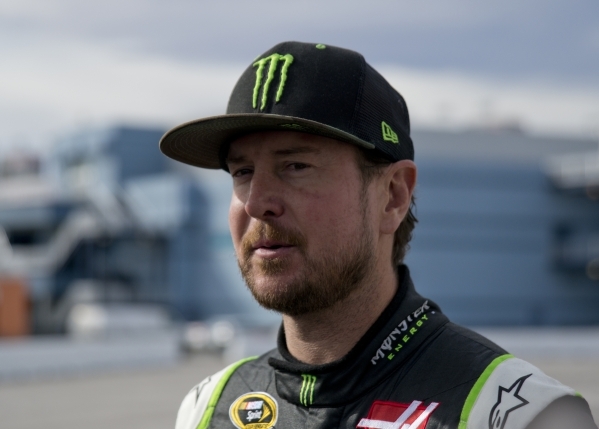 Kurt Busch (41) answers questions from the media after spending time on the track testing tires for NASCAR and Goodyear at the Las Vegas Motor Speedway on Wednesday, Jan. 13, 2016. Daniel Clark/La ...
