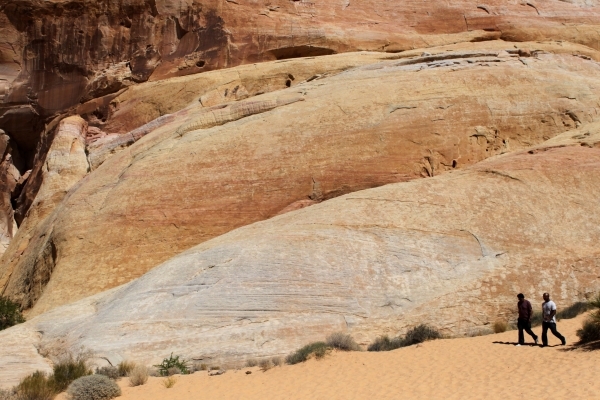 Two men pass through the Valley of Fire on Saturday, June 13, 2015, in Overton. Nevada opened up all 23 of their state parks for one day without an admission fee. (James Tensuan/Las Vegas-Review J ...