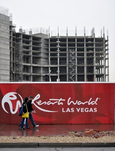 People walk by the Resorts World construction site along Las Vegas Boulevard near Riviera Boulevard Tuesday, Jan. 19, 2016, in Las Vegas. David Becker/Las Vegas Review-Journal