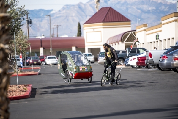 Air Force veteran Peter Guidry rides a trike during a suicide awareness event outside the VA Community Resources and Referral Center in Las Vegas on Friday, Jan. 22, 2016. Joshua Dahl/Las Vegas Re ...