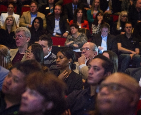 People listens while Jim Murren, Chairman/CEO of MGM Resorts International speaks at Preview in the Cox Pavilion on the UNLV Campus, on Friday, Jan. 29,2016. Jeff Scheid/Las Vegas Review-Journal ...