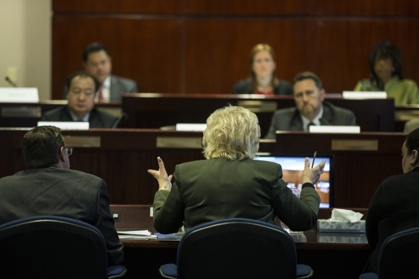 Las Vegas Mayor Carolyn Goodman speaks during a technical committee meeting to discuss the reorganization of the Clark County School District at the Grant Sawyer State Office Building on Wednesday ...