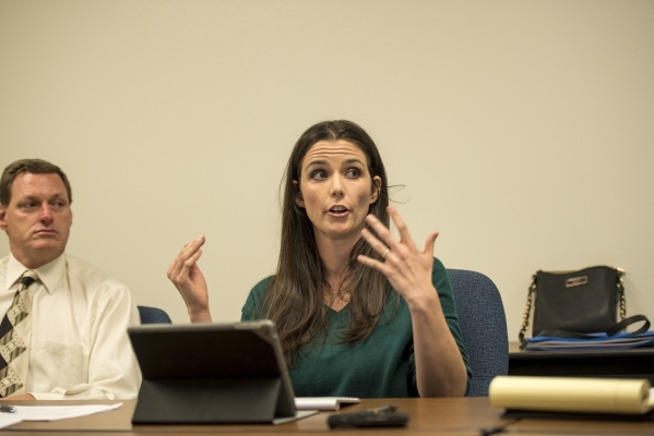 Amber Bosket, secretary for the Conservation District of Southern Nevada, speaks during a board meeting at the USDA Service Center in Las Vegas on Thursday, Jan. 28, 2016. Joshua Dahl/Las Vegas Re ...