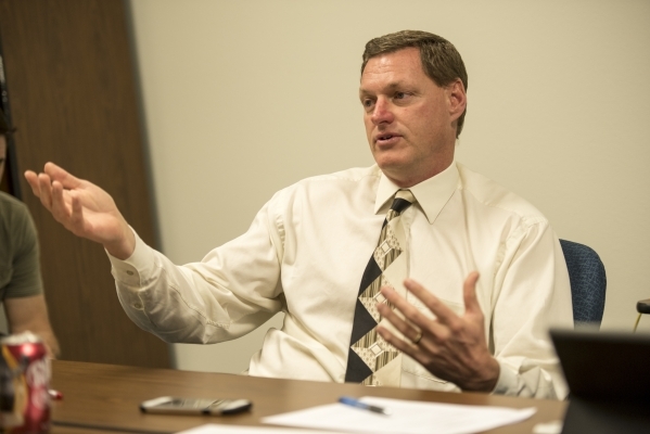 Shane Ammerman, a board member for the Conservation District of Southern Nevada, speaks during a board meeting at the USDA Service Center in Las Vegas on Thursday, Jan. 28, 2016. Joshua Dahl/Las V ...