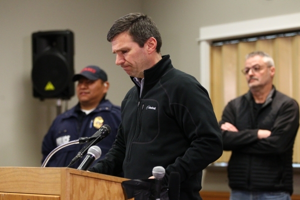 Oregon FBI Special Agent in Charge Greg Bretzing speaks with reporters at the Harney County Chamber of Commerce in Burns, Ore., on Thursday, Jan. 28, 2016. Four anti-government protesters remain a ...