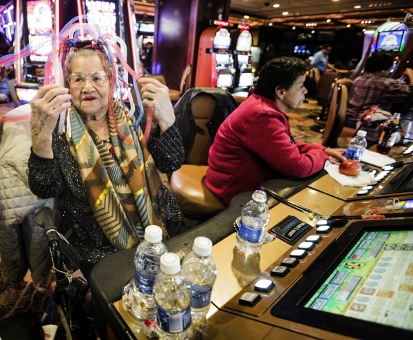 Cecila Delgado, 93, from Fresno, Calif., plays nickel electronic keno in the Fremont hotel-casino on Thursday, Dec.. 31, 2015.  Jeff Scheid/ Las Vegas Review-Journal Follow @jlscheid