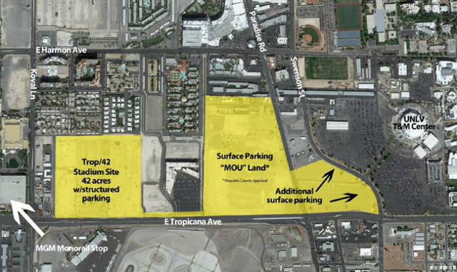 The proposed UNLV stadium for a 42-acre lot near the university will have more than 60,000 seats and will host UNLV football games, boxing and UFC bouts and Vegas-branded music festivals. (Renderi ...
