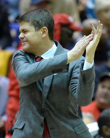 UNLV Rebels head coach Dave Rice in the second half of the game against the UC Riverside Highlanders at UC Riverside Student Recreation Center. UNLV won 73-62. Mandatory Credit: Jayne Kamin-Oncea- ...