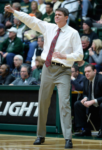 UNLV Rebels head coach Dave Rice gestures from the sidelines in the first half against the Colorado State Rams at Moby Arena. Mandatory Credit: Ron Chenoy-USA TODAY Sports