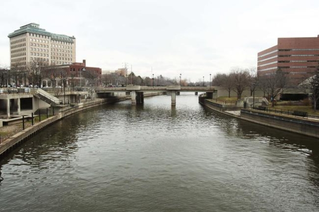 The Flint River is seen flowing thru downtown in Flint, Michigan, in this file photo from December 16, 2015. (Rebecca Cook/Reuters)