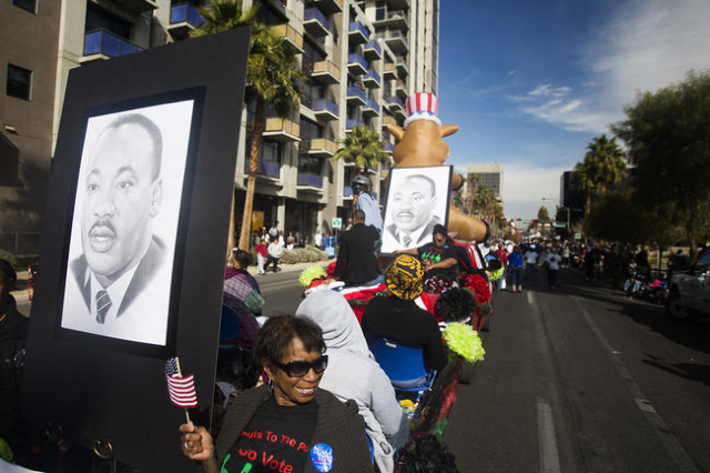 Polly McDowell rides on a float Monday, Jan. 19, 2015, during the 33rd Annual Dr. Martin Luther King Jr. Parade in downtown Las Vegas. (Jeff Scheid/Las Vegas Review-Journal file)