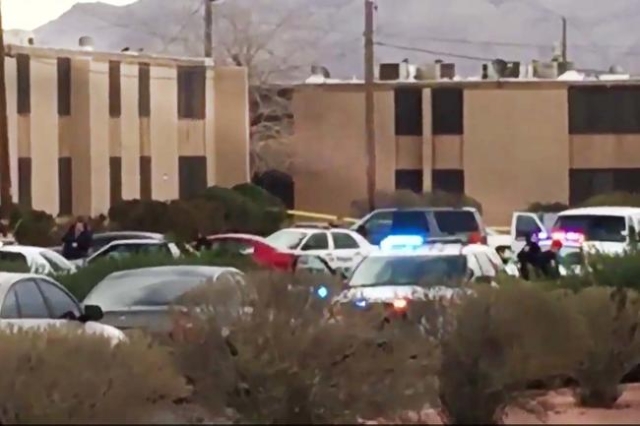 Two males and one female were shot in North Las Vegas and sent to UMC with non-life-threatening injuries. Screengrab (@rachelcrosby via Twitter)