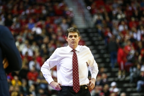 UNLV head coach Dave Rice reacts during a basketball game against Arizona State at the Thomas & Mack Center in Las Vegas on Wednesday, Dec. 16, 2015. Arizona State won 66-56 over UNLV. Chase S ...