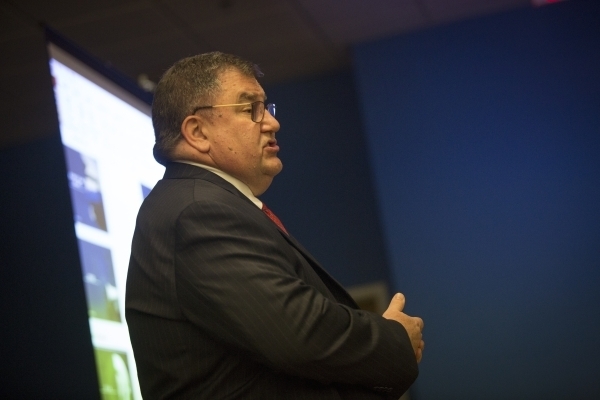 Michael E. Schroeder speaks to Las Vegas-Review Journal staff during a company staff meeting on Thursday, Dec. 10, 2015. (Brett Le Blanc/Las Vegas Review-Journal)