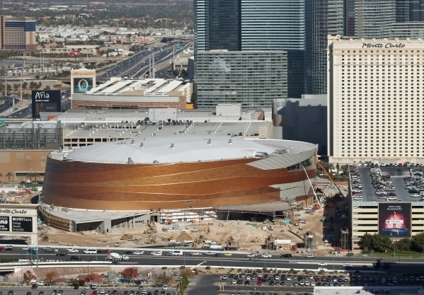 Construction continues on the MGM Resorts International-AEG Arena near New York New York and Monte Carlo hotel-casinos Friday, Nov. 20, 2015, in Las Vegas. (Ronda Churchill/Las Vegas Review-Journal)