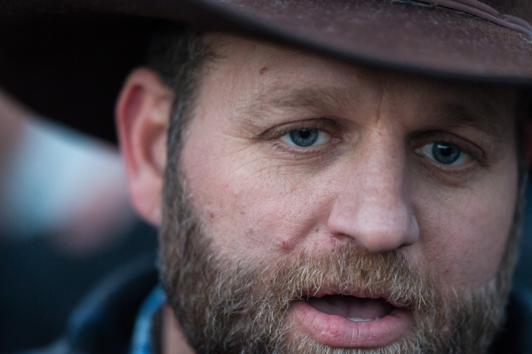 Ammon Bundy speaks with reporters after meeting with Harney County Sheriff Dave Ward, at the Malheur National Wildlife Refuge headquarters near Burns, Ore. on Thursday, Jan. 7, 2016. Chase Stevens ...